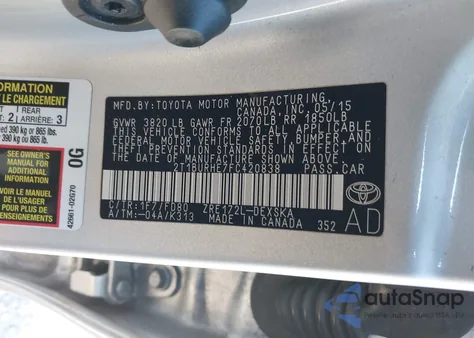 2015 Toyota Corolla S из США, поврежденный, VIN 2T1BURHE7FC420838